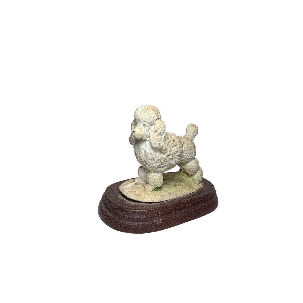 Vintage White Poodle Figurine on Wooden Base Made in Taiwan ROC‎ Dog Decor